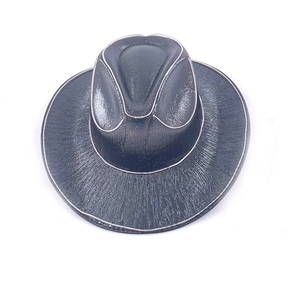 Detail of black LED cowboy hat with textured faux leather finish and classic wide brim