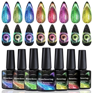 Misscheering 7-bottle cat eye magnetic nail gel set with 16 vibrant display color swatches