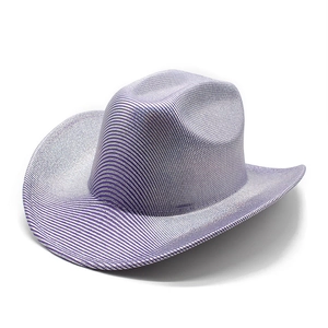 Classic western cowboy hat with purple and silver metallic stripes for party performance