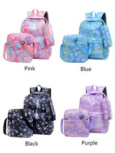 Starry sky pattern backpack set in four colors: pink, blue, black, and purple variants