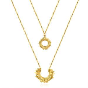 304 Stainless Steel Double Layer Necklace For Women Gold Silver Sun Moon Pendant Minimalist Dainty Choker Jewelry Gift