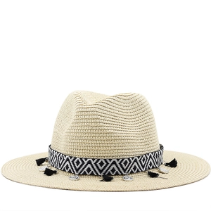 Chapeau Fedora En Paille Bohème Avec Bande Géométrique Glands Et Charmes En Métal Respirant Large Bord Protection Solaire Été Plage Unisexe