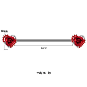 Dettagli delle misure del piercing industrial con design a rosa rossa e cuore