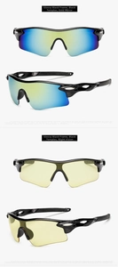Detail of cycling glasses with blue gradient and yellow night vision lens options