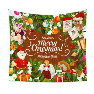 Detail view of Bohemian Christmas tapestry with Santa Claus and winter pine tree patterns