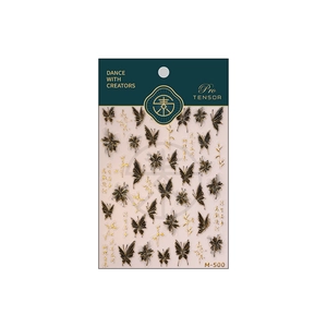 Stickers à ongles 3D papillons dorés en relief avec accents floraux et motif vintage M-500