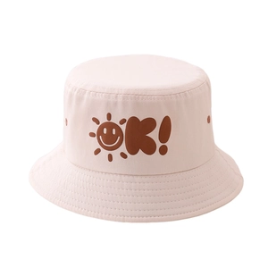 Cappello da pescatore rosa per bambini con sole sorridente e stampa OK