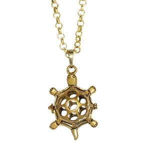 Vintage Bronze Schildkröte Medaillon Kette mit hohlem Filigran Anhänger und Rolo Kette