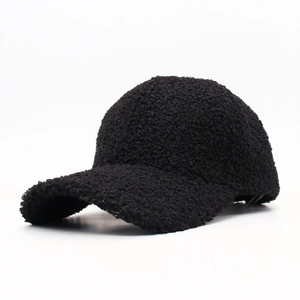 Black fleece lamb wool baseball cap for men and women with warm windproof texture