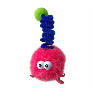 Funny pink plush monster hair clip with big eyes and blue spiral antenna