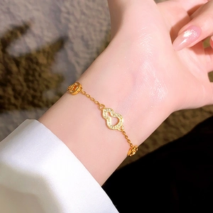 Élégant Bracelet Calebasse En Cuivre Zircon Nouveau Style Chinois Plaqué Or Bijoux Pièce De Monnaie Pour Femmes Cadeau