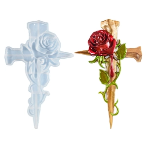 Molde De Silicona Cruz De Rosa Bricolaje Fundición Resina Epoxi Para Colgante De Pared Estilo Gótico Ornamento