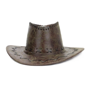 Vintage bronze western cowboy hat with distressed crackle leather and stitched edges