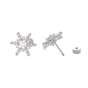 Sparkling silver snowflake earrings with cubic zirconia and secure screw back studs