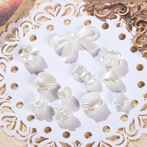 Mix of white baroque pearl luster ABS beads in heart, star, and flower shapes for DIY jewelry