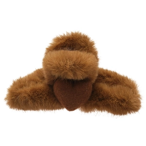 Brown faux fur heart hair claw clip for women stylish autumn winter shark hair accessory
