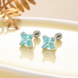 6mm meergrüne Zirkon-Ohrstecker aus Titanstahl mit Schraubverschluss für Damen