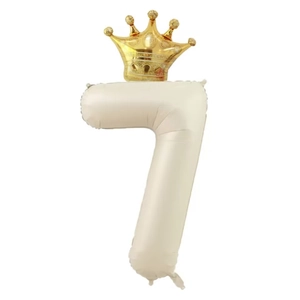40 inch cream number 7 foil balloon with gold crown for birthday party decoration