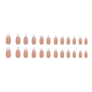 Kit de 24 faux ongles amande français minimalistes crème avec différentes tailles