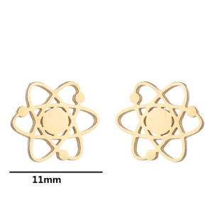 Golden minimalist flower atomic symbol stud earrings made of stainless steel 11mm size
