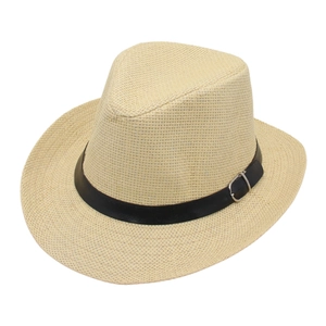 Men's Summer Paper Straw Fedora Hat Breathable Sun Protection Panama Jazz Beach Cap With Faux Leather Band Buckle