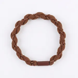Elastic braided hair tie in coffee brown featuring high stretch three-strand weave design