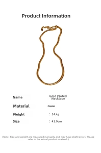 Detail showing high-quality gold plated copper necklace with 41.9cm length and 14.4g weight