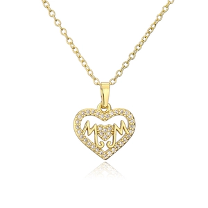 18K gold plated MOM heart pendant necklace with shimmering cubic zirconia stones