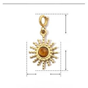 Macro view of sun-shaped pendant with natural stone and stainless steel dimensions