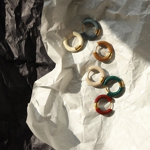 French enamel hoop earrings in six colors with 18K gold plated titanium steel finish