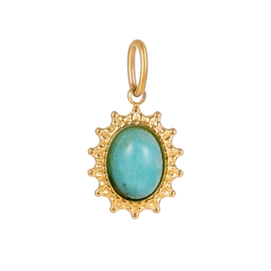 Detail eines Vintage-Anhänger mit Türkis in goldener Sonnenstrahl-Edelstahlfassung