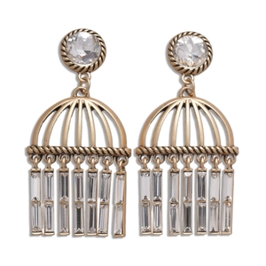 Retro hollow circular tassel earrings with zircon studs in vintage gold style