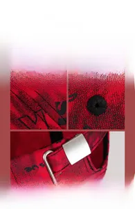 Détail de la casquette rouge graffiti montrant le coton et la boucle réglable en métal