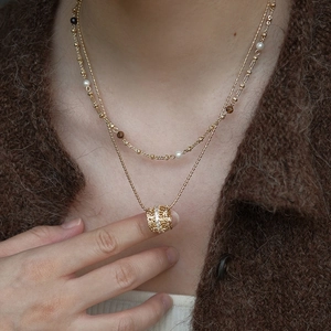 Double Layer Necklace Alloy Artificial Pearl Zircon Tiger Eye Stone Retro French Court Style Clavicle Chain Jewelry For Women