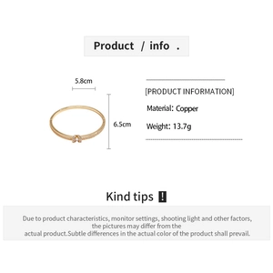 Detailed spec sheet for 18K gold plated copper bangle with diamonds showing dimensions