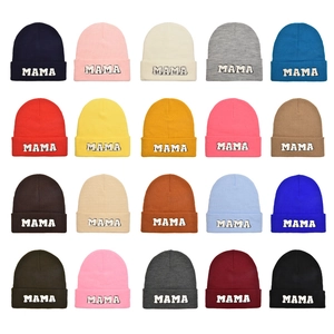 Detailed grid display of 20 colors for the MAMA embroidered knit beanie hats
