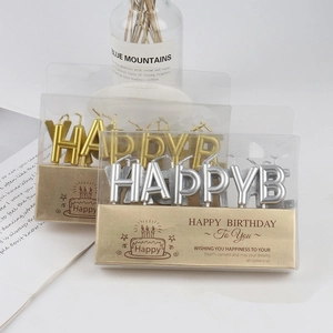 Golden and silver metallic Happy Birthday letter candles for cake party decoration