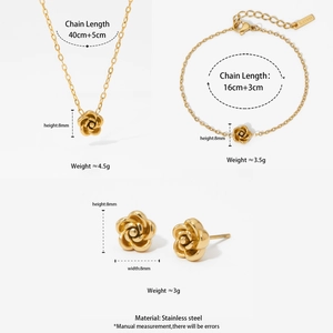Set di gioielli rosa in acciaio inossidabile dorato con collana, bracciale e orecchini
