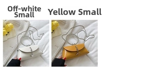 Mini flap crossbody bags with round metal handles and chain straps in beige and yellow