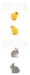 Detailed dimensions and weight specifications for mini chick and rabbit farm animal models