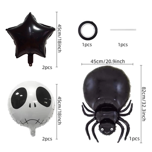 Composants détaillés du kit de ballons d'Halloween avec araignée et tête de mort