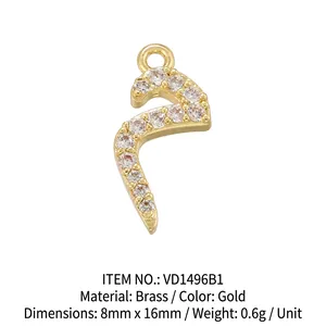 Gold Arabic letter pendant in brass with white zircon stones measuring 8x16mm