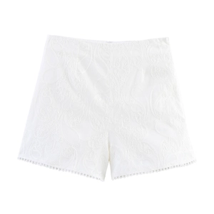 Women Shorts Lace Embroidery Paisley Floral Scalloped Hem Hollow Out French Style High Waist Elegant Summer