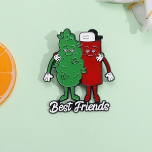 Best Friends Lighter and Plant Buddy Cartoon Enamel Pin Funny Metal Brooch Badge for Backpack Jacket Decoration Gift