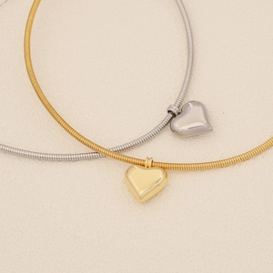 Golden and silver stainless steel heart pendant necklaces with sleek snake chains