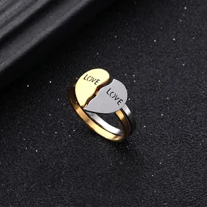 Stainless Steel Heart Stitching Ring Gold And Silver Engraved Best Friend Jewelry Gift For Women Couple Rings