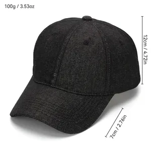 Casquette de baseball rétro en denim noir unisexe, poids 100g, hauteur 12cm, bord 7cm
