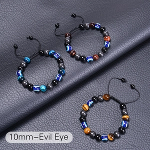 Bracciali con perle da 10mm in Occhio di Tigre e Ossidiana con ciondolo Malocchio