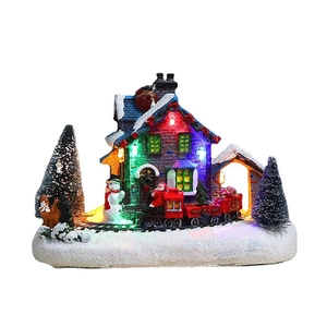 Village de Noël lumineux avec lumières LED, train du Père Noël et décor enneigé