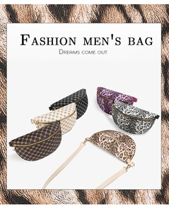 Detailed display of fashionable waist bags with diverse leopard print and monogram patterns